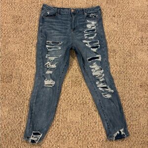 American Eagle Outfitters Ripped Blue Curvy Hi-Rise Jegging Skinny Jeans Size 16